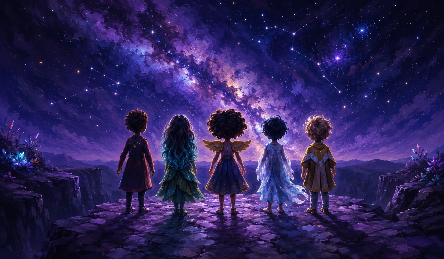 Los cinco guías de ETERNAL contemplando el universo